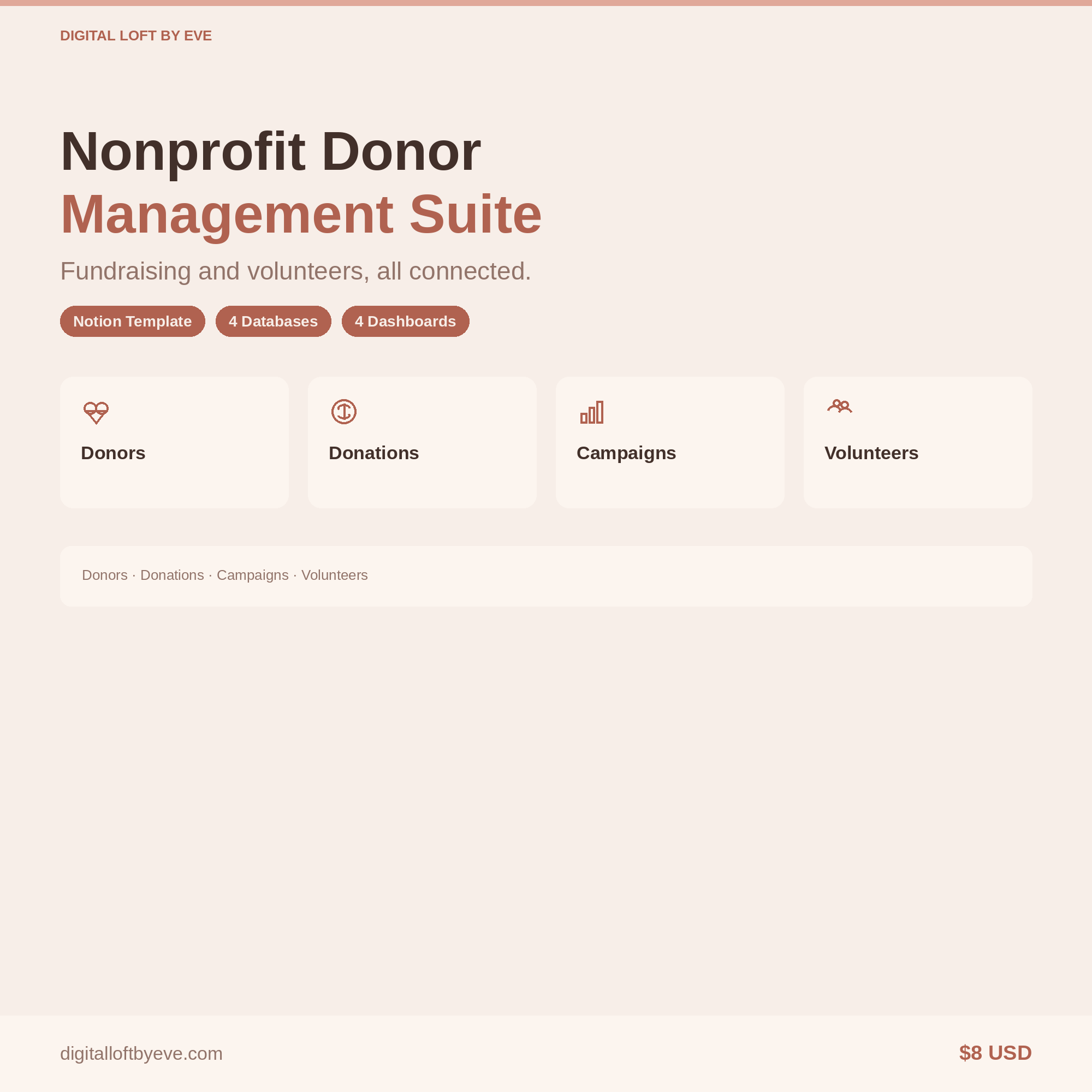 Nonprofit Donor Management Notion Template — Donors, Campaigns & Volunteers