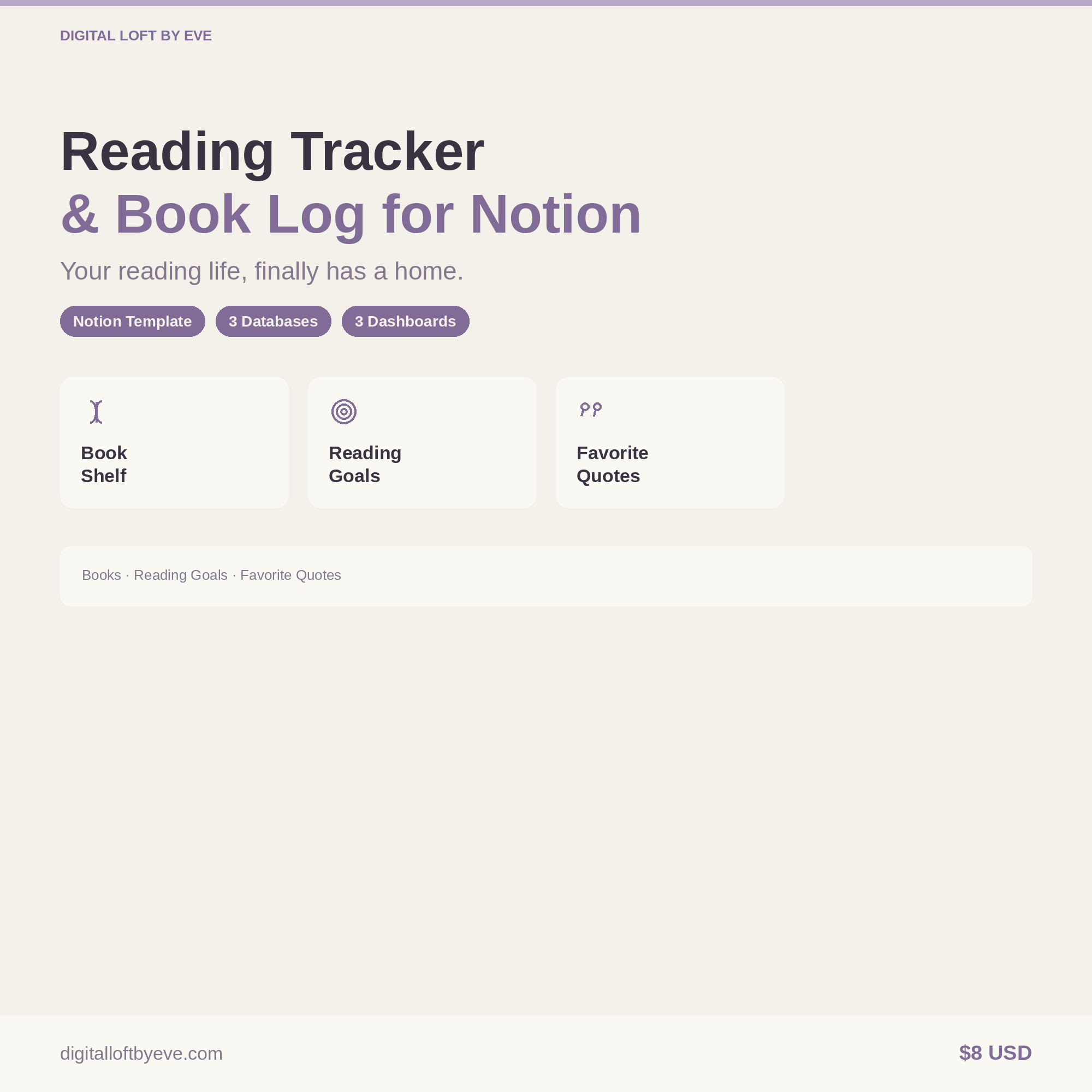 Reading Tracker Notion Template — Book Log, Reading Goals & Favorite Quotes