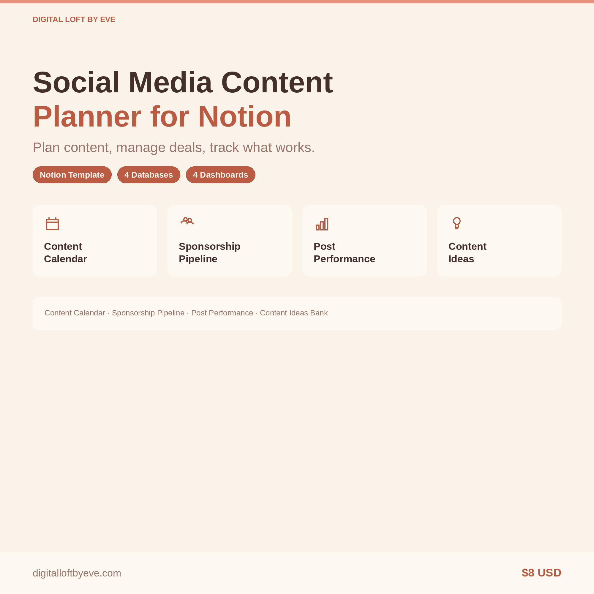 Social Media Content Planner Notion Template — Content Calendar, Sponsorships & Analytics