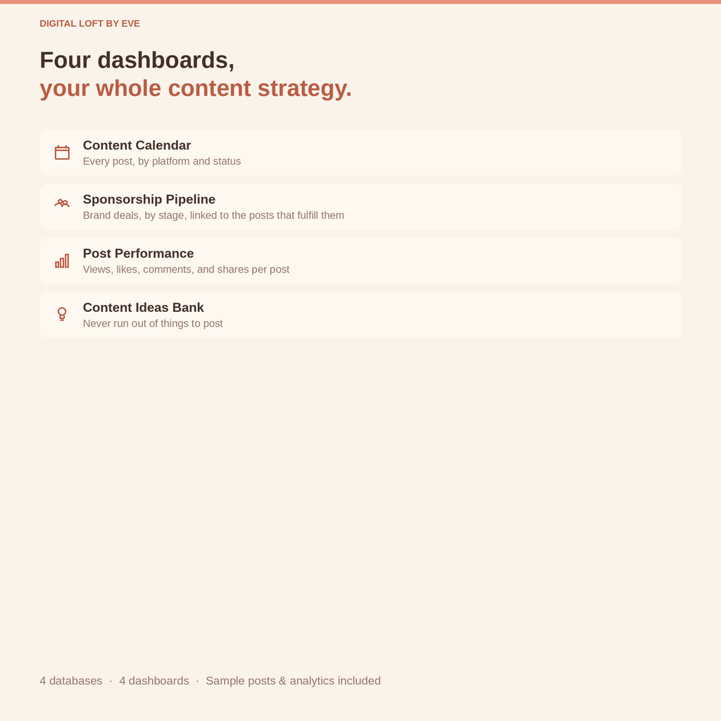 Social Media Content Planner Notion Template — Content Calendar, Sponsorships & Analytics