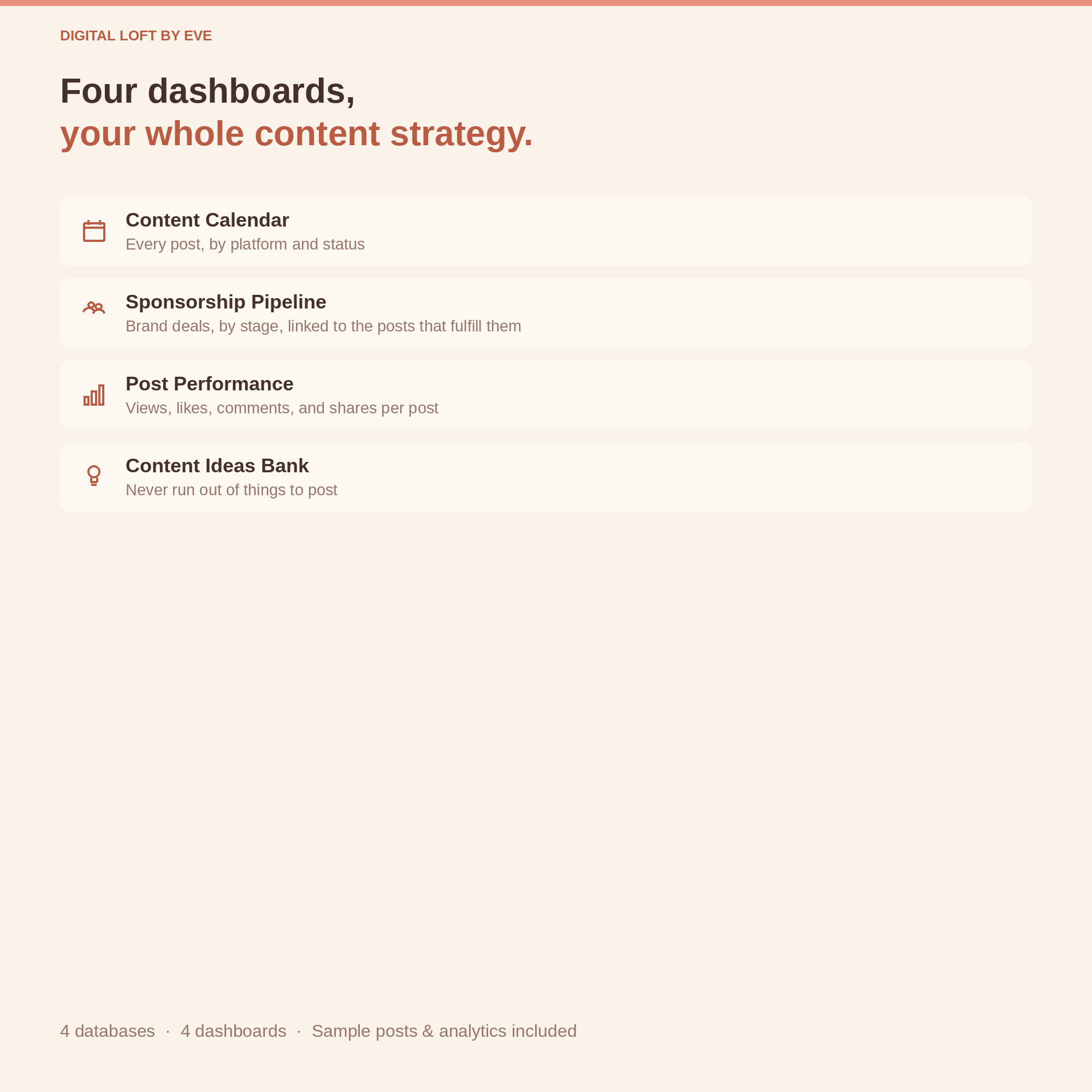 Social Media Content Planner Notion Template — Content Calendar, Sponsorships & Analytics